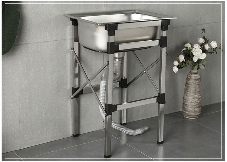 简易水槽带支架不锈钢单槽带支架子洗菜盆洗碗槽带落地支架简易水池