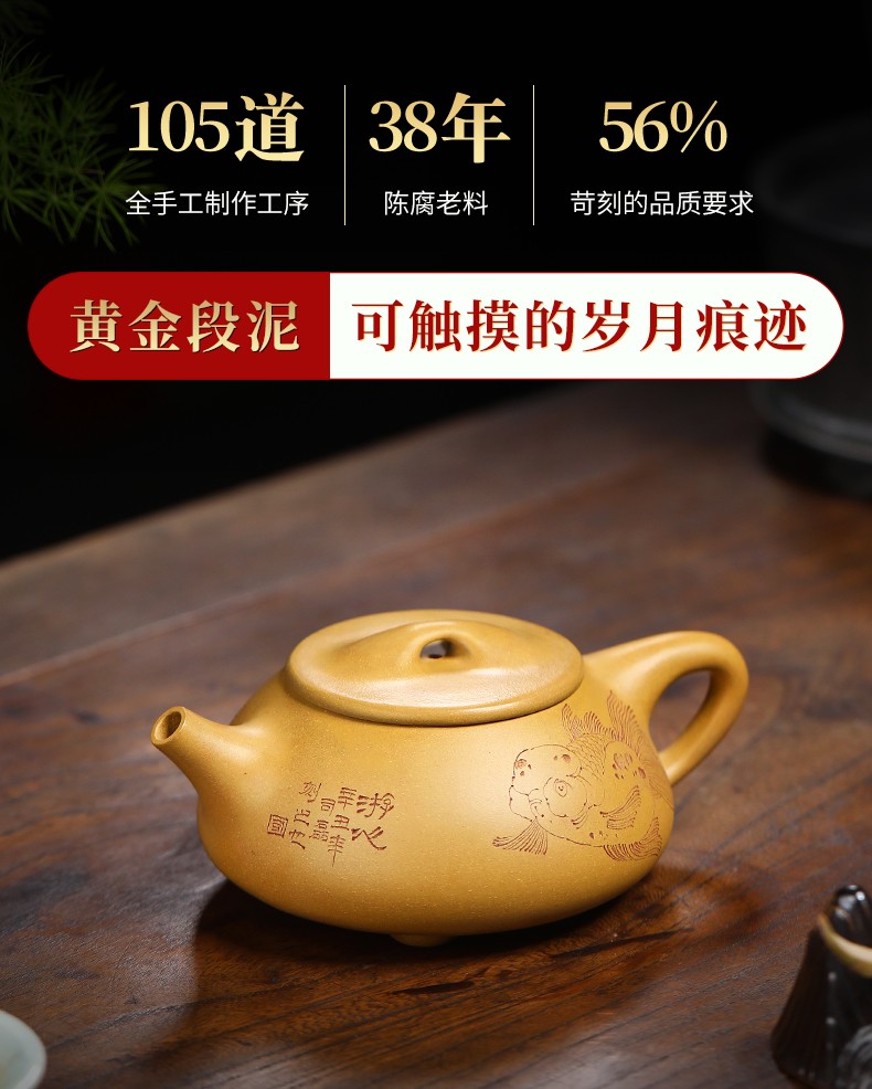 奈维斯汀 宜兴黄金段泥紫砂壶纯手工名家刻绘泡茶壶茶具家用功夫茶壶