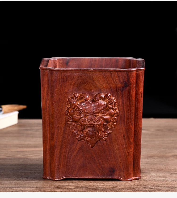 慕芳阁(monfongo) 赞比亚血檀方形红木笔筒摆件创意雕刻书房办公室