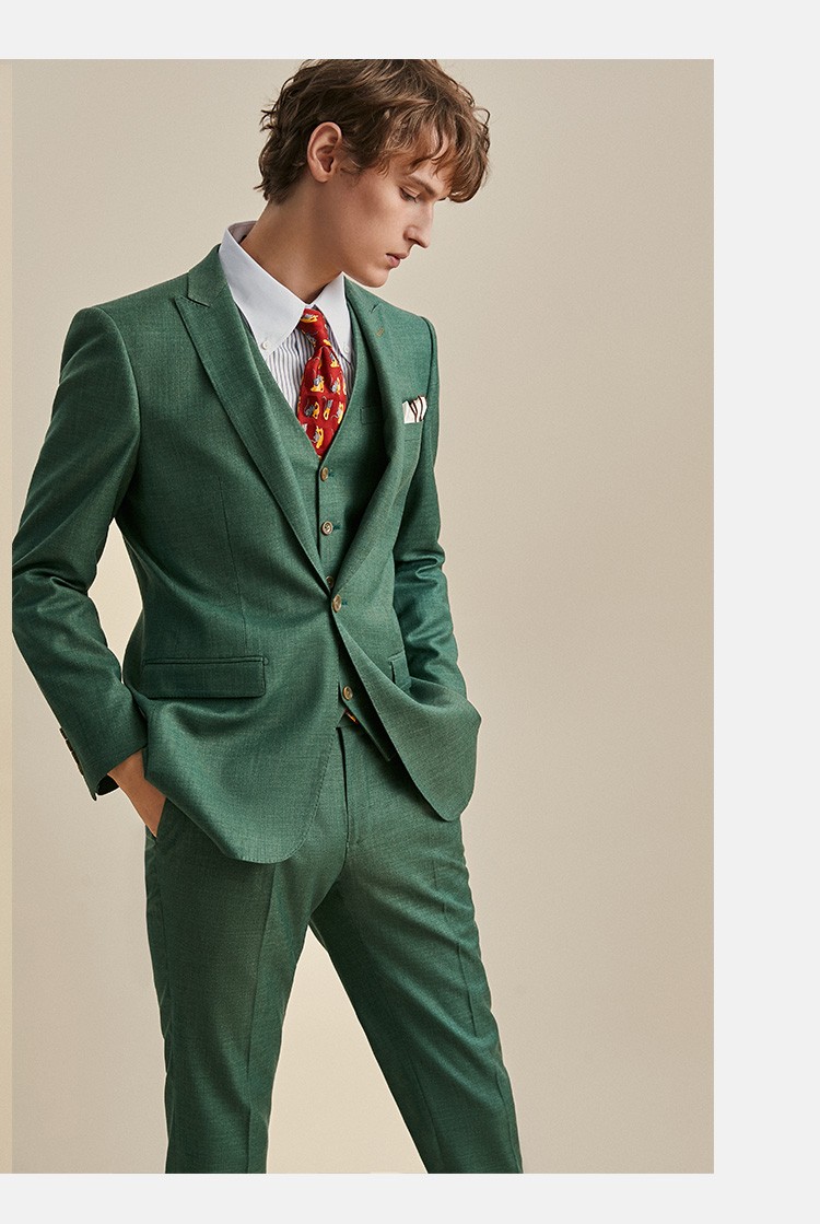 suitup休塔绿色西服套装男薄款职业装商务休闲高端定制结婚西装三件套