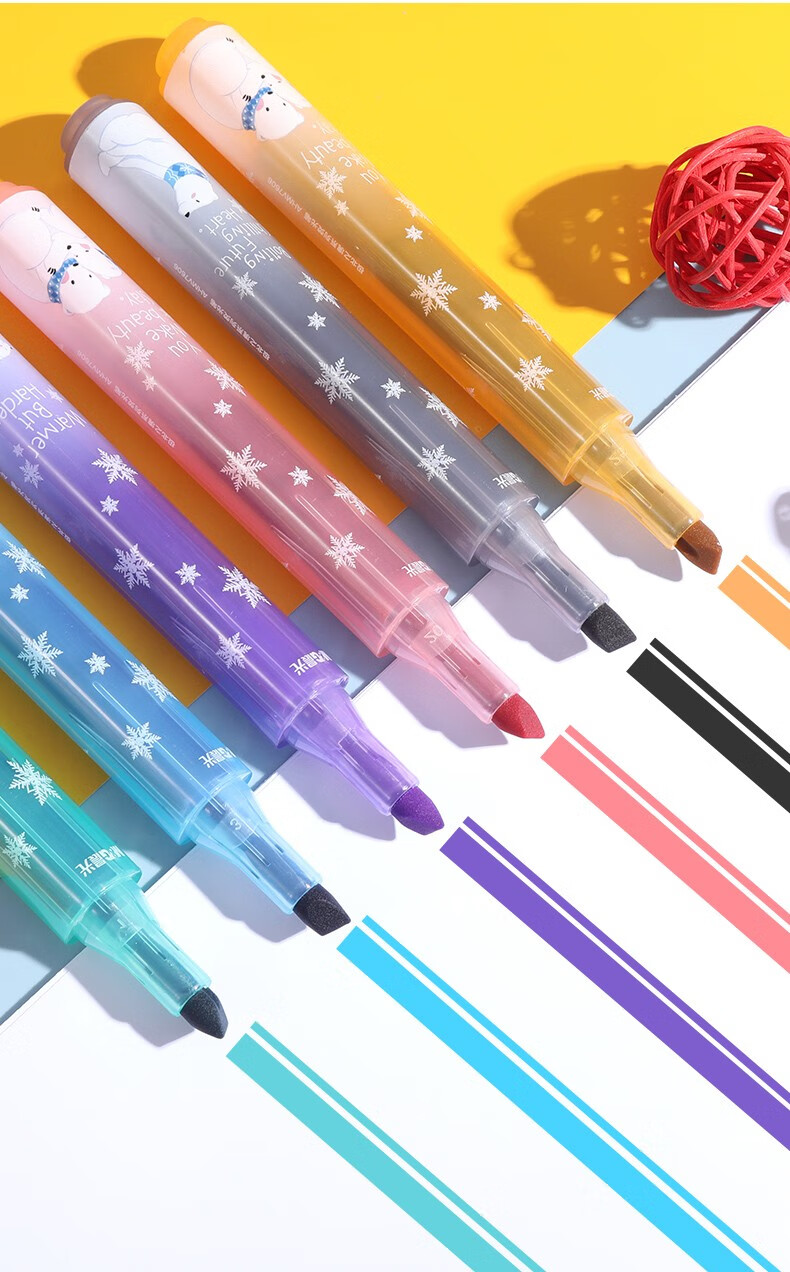 cklde晨光文具极北之境系列荧光笔6色三角杆大笔画学生可爱北极熊v