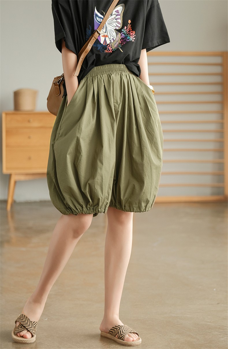 衣瑾帛社短裤女夏新品韩版文艺纯色百搭棉质短裤宽松显瘦灯笼裤休闲五