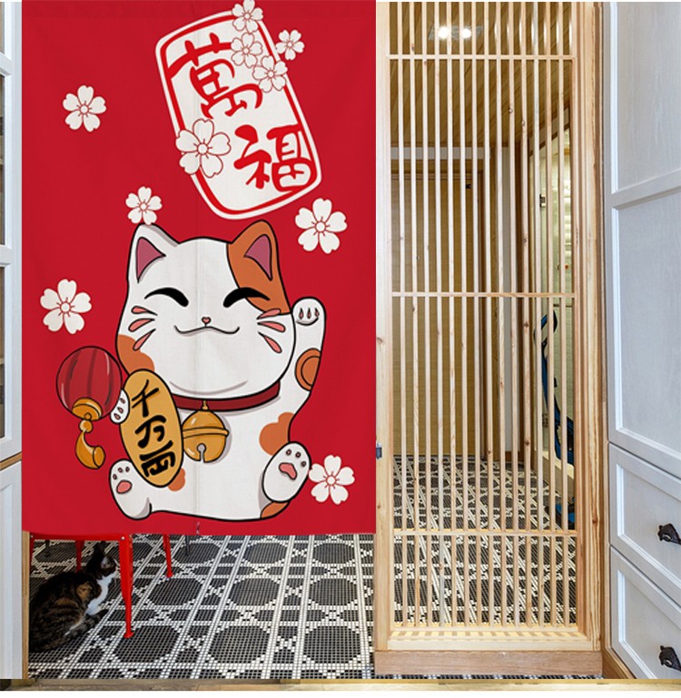 招财猫门帘日式和风隔断帘挂帘厕所卫生间遮挡挂布厨房防油烟宿舍寝室