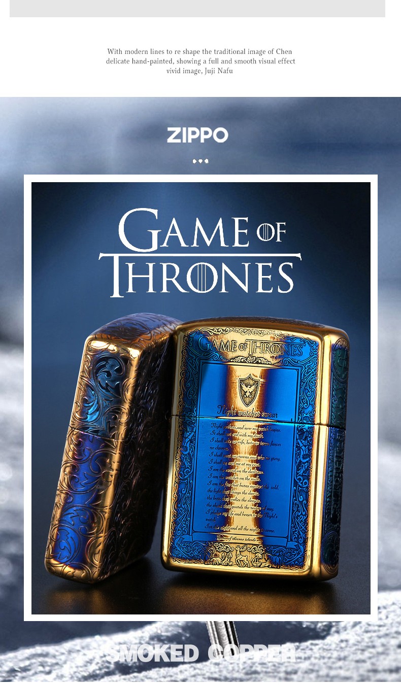 zippo打火机之宝熏铜盔甲冰与火之歌五面精雕富贵唐草招财貔貅莲年有