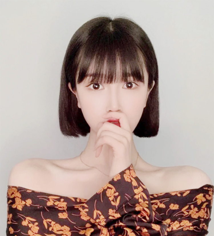 天使丝丝齐刘海假发女短发全头套真人发丝波波头少女圆脸可爱假发头套