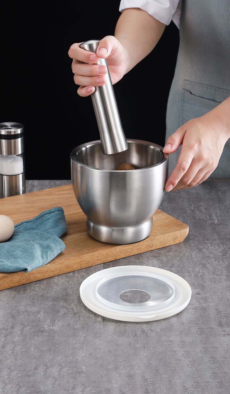 不锈钢捣碎器实心捣蒜器家用老式研磨器捣药罐手动蒜泥器擂钵 加厚