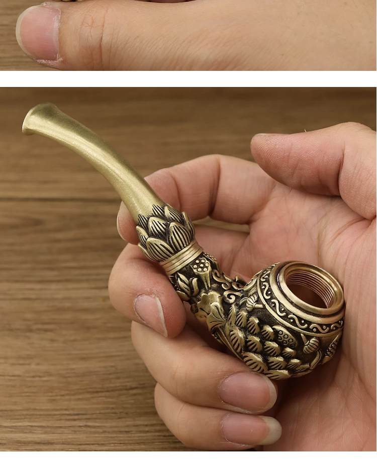 花语隆 纯铜烟斗男士复古老式两用便携过滤旱烟丝袋送礼物长辈男 布袋