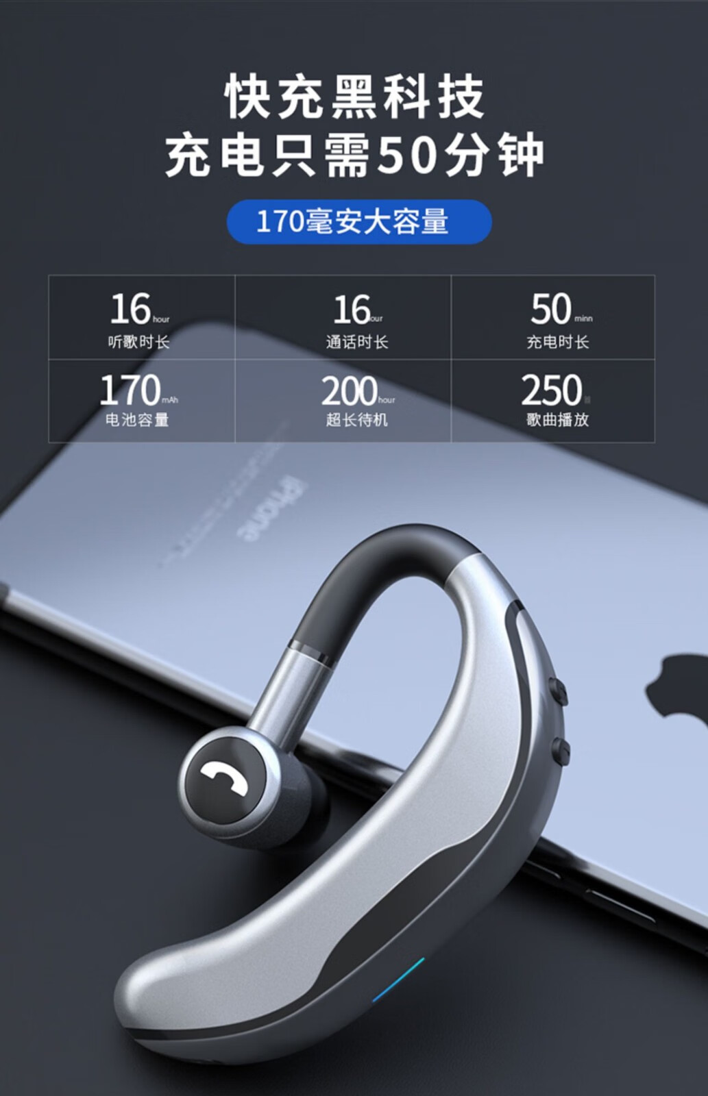 够尚 蓝牙耳机无线超长续航商务开车挂耳式耳机适用 oppo r17pro/reno