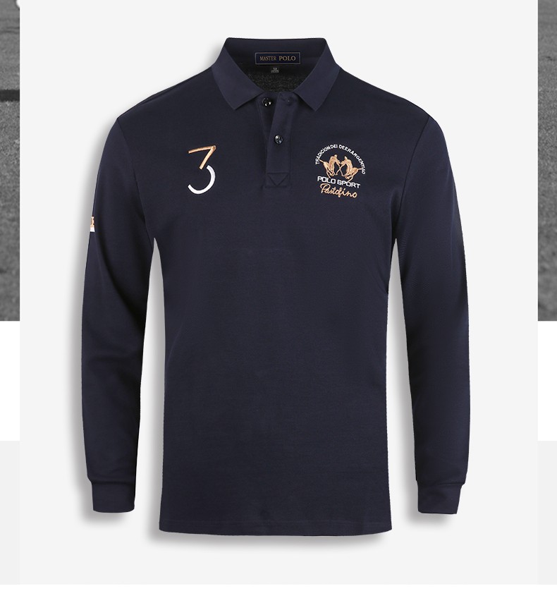 美国保罗官方polo衫男长袖秋季新款纯棉商务马球polo衫中年男士翻领