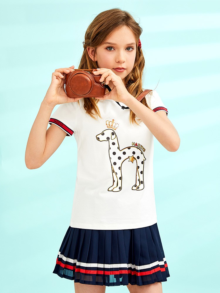 hazzys哈吉斯童装女童t恤儿童短袖夏季新品中大童简约大logo上衣深