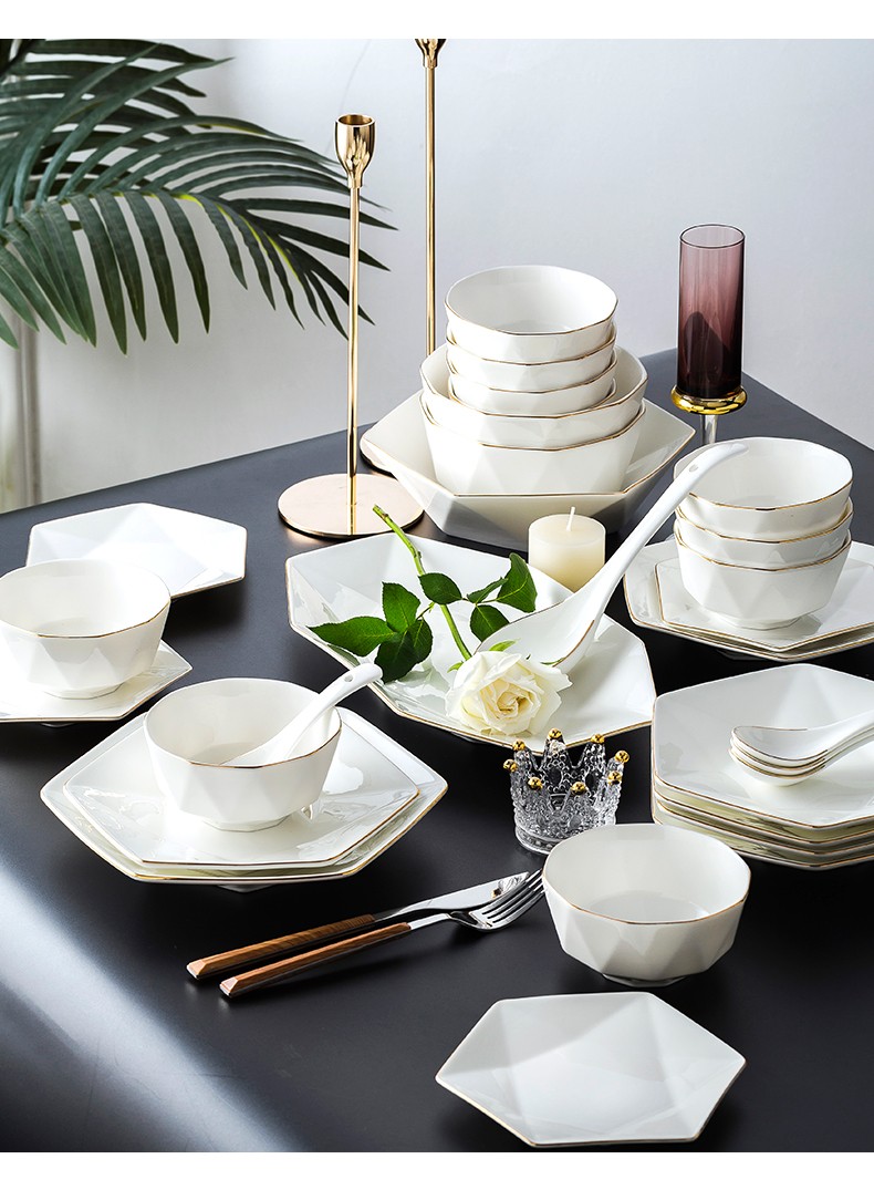 卡其派单个碗碟套装欧式骨瓷面汤碗家用菜盘子陶瓷吃饭碗组合餐具diy