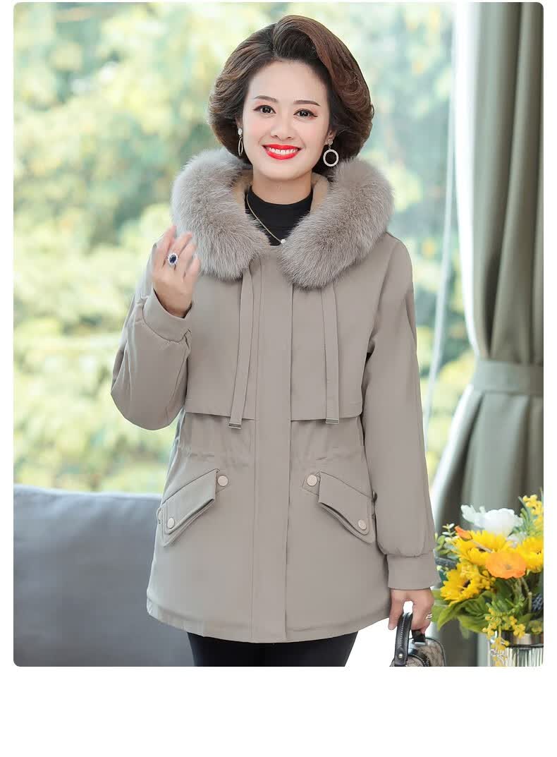 雪夕 妈妈装派克服棉衣外套女中老年女装冬装加绒加厚羽绒棉服中老年