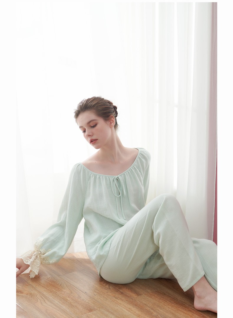 商场同款cabrida四季白色睡衣女法式蕾丝花边clw4b820ab1纯棉双层家居