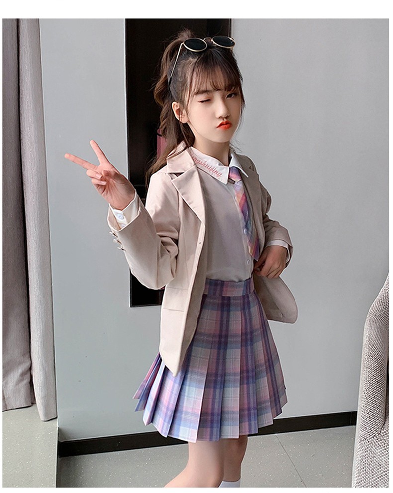 正jk套装童装女童jk裙套装儿童套装秋装熙崽秋季新款衬衫百褶裙日版