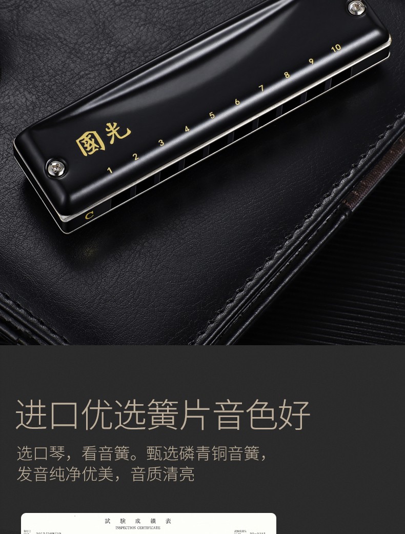 国光布鲁斯口琴10孔c调十孔初学者学生男女入门蓝调专业演奏级哑光黑