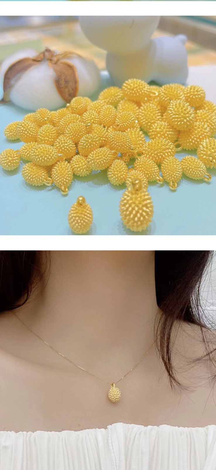 老凤凰999足金榴莲黄金吊坠水果挂件榴莲忘返项链锁骨链情人节礼物 大