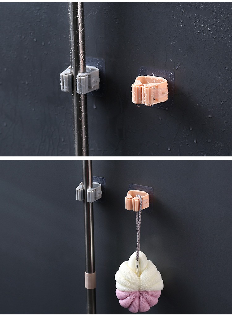 免打孔拖把挂钩强力粘胶扫把挂架墙壁挂拖布卫生间神器拖把夹5个装