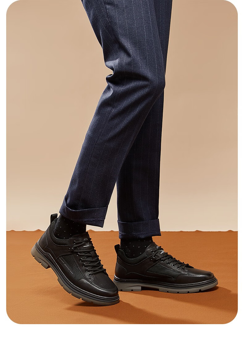 harson哈森男鞋休闲鞋男复古英伦风休闲鞋子克纯原男士跑步鞋 黑色 44