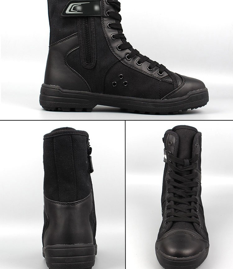 狂七 保安鞋子高腰保安鞋 特训鞋超轻黑色透气高帮战训靴 高帮执勤