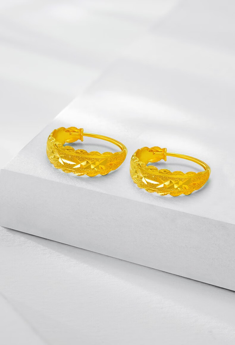 周大生黄金耳环女车花闪耀足金耳钉金送妈妈款耳饰首饰送长辈 3.