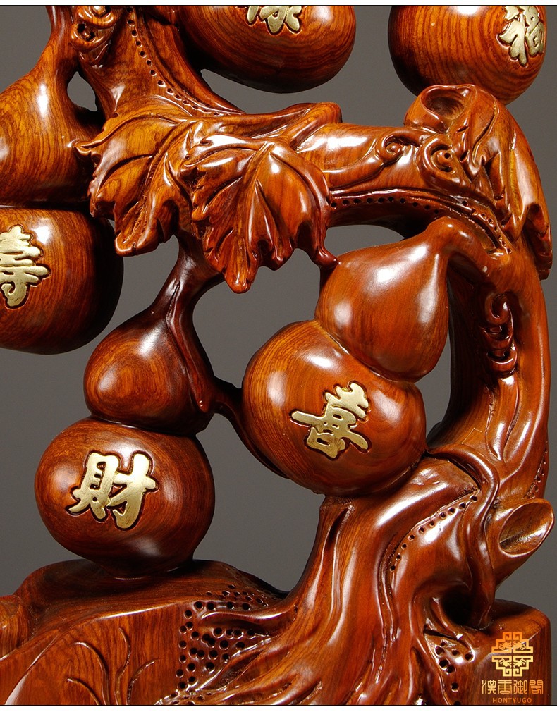 汉唐御阁花梨木雕福禄寿喜财葫芦摆件工艺品五福临门红木松鹤延年家居