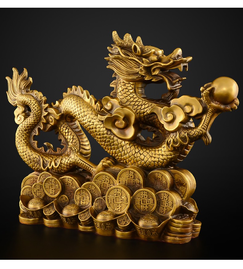 天祥缘铜龙摆件纯铜工艺品生肖龙摆件大号32号聚宝祥龙配底座