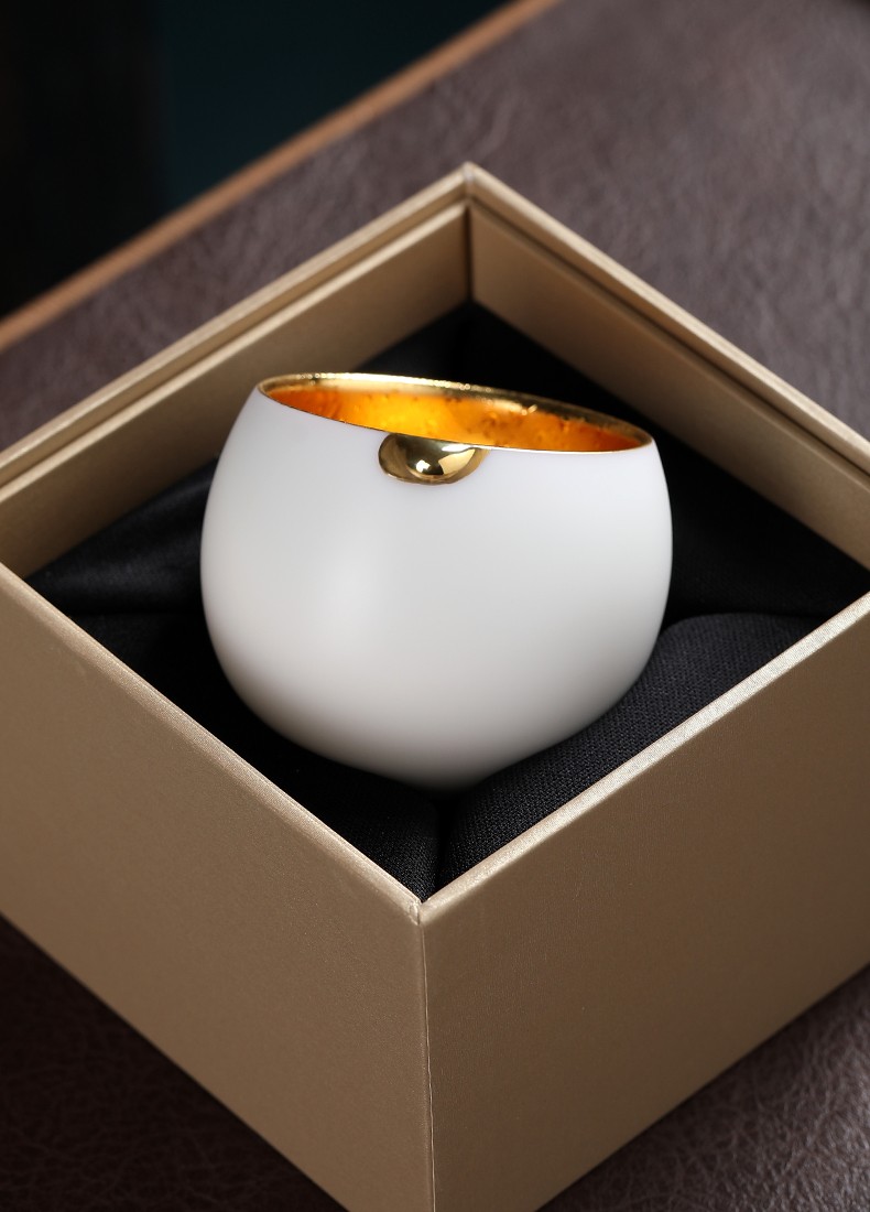 妙莲天香鎏金圆融杯羊脂玉瓷主人杯德化大师白瓷品茗杯陶瓷功夫茶杯