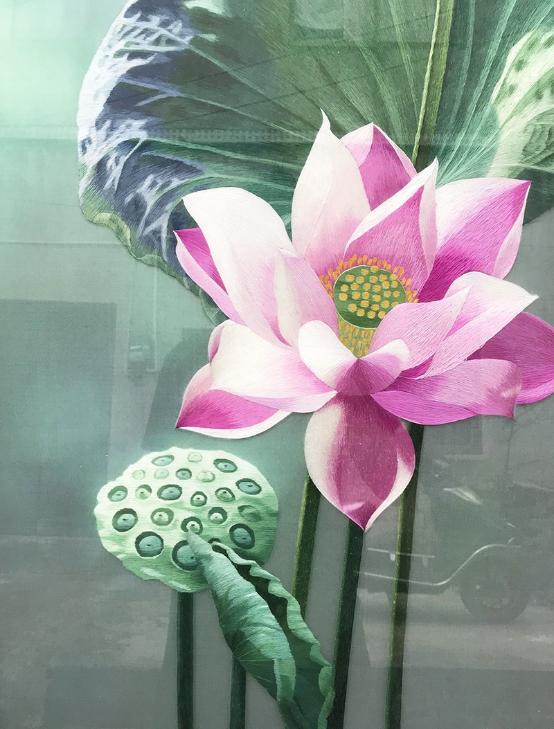 唯艺思佳苏绣玄关装饰画风景画手工14丝精品刺绣荷花客厅餐厅卧室书房