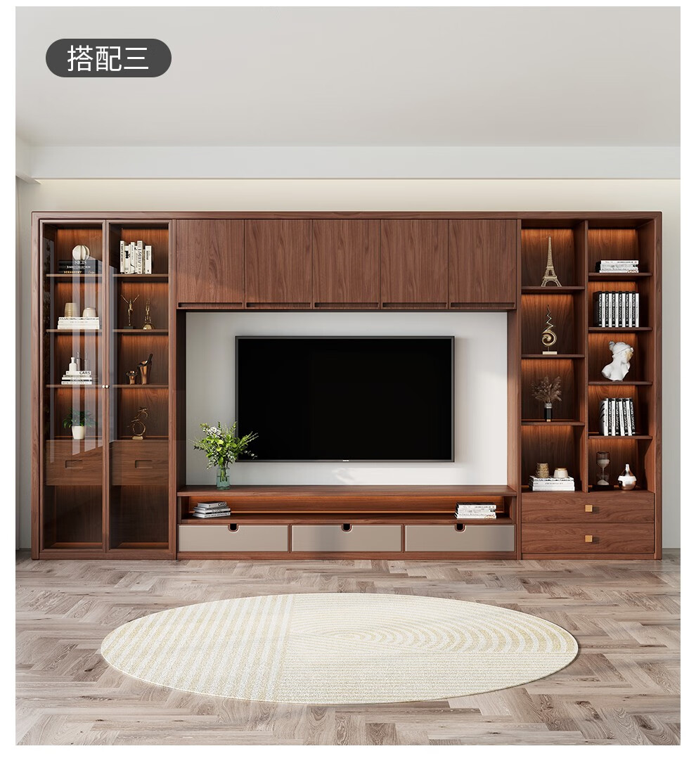 电视柜现代简约电视背景墙组合定制实木酒柜餐边柜整体电视墙储物柜