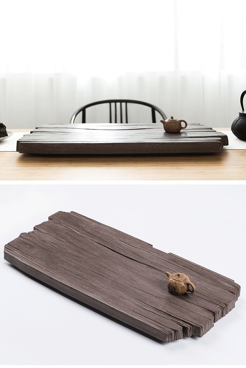 纵欢 天然紫檀石茶盘家用客厅石材仿木干湿泡茶台排水茶海带香托复古