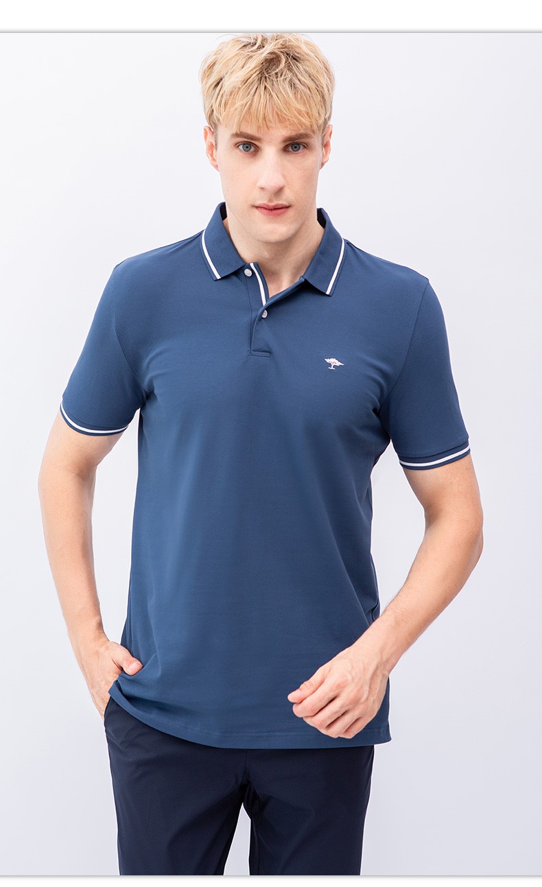 fynchhatton德国树棉宽松纯色短袖polo衫男中青年商务休闲晶蓝l18096a