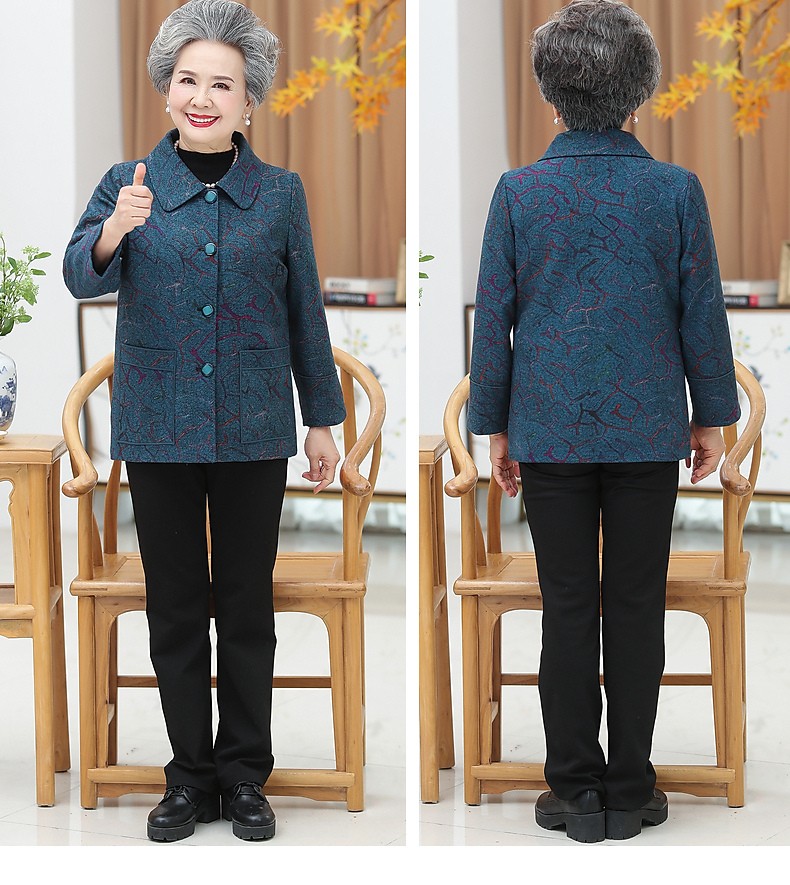 奉孝奶奶春装外套老年人女60岁70妈妈老人毛呢衣服套装老太太呢子上衣