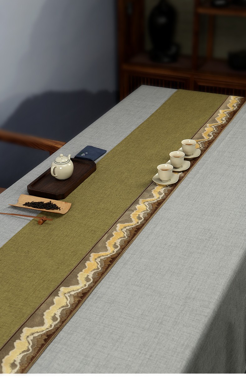 远山新中式桌旗禅意茶席茶台布艺长条茶几桌布条现代简约茶布茶桌布垫