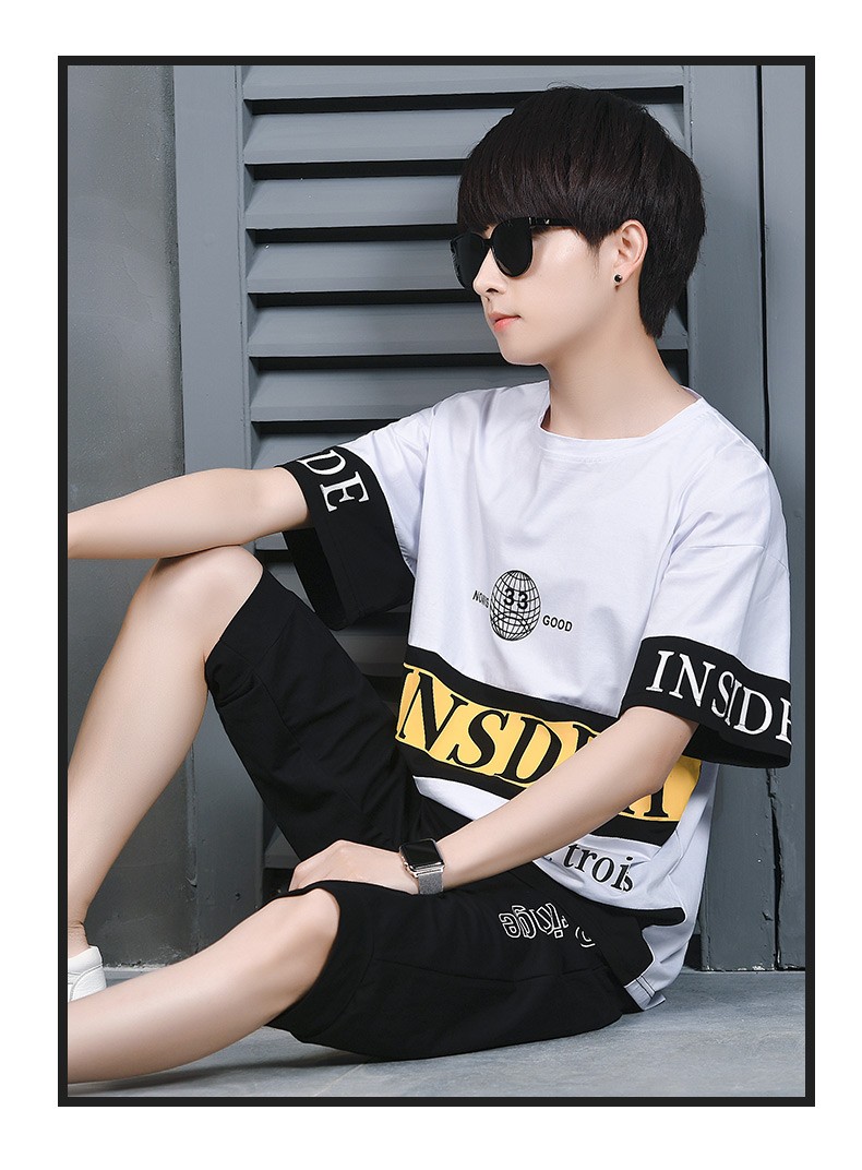 靓曼格男中大童运动套装夏潮流短袖t恤男1215岁青少年帅气大童夏装13