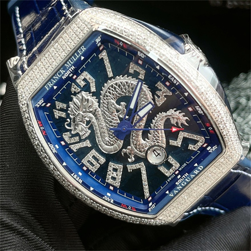 二手99新未使用法兰克穆勒v45精钢后镶钻龙纹自动机械男表手表