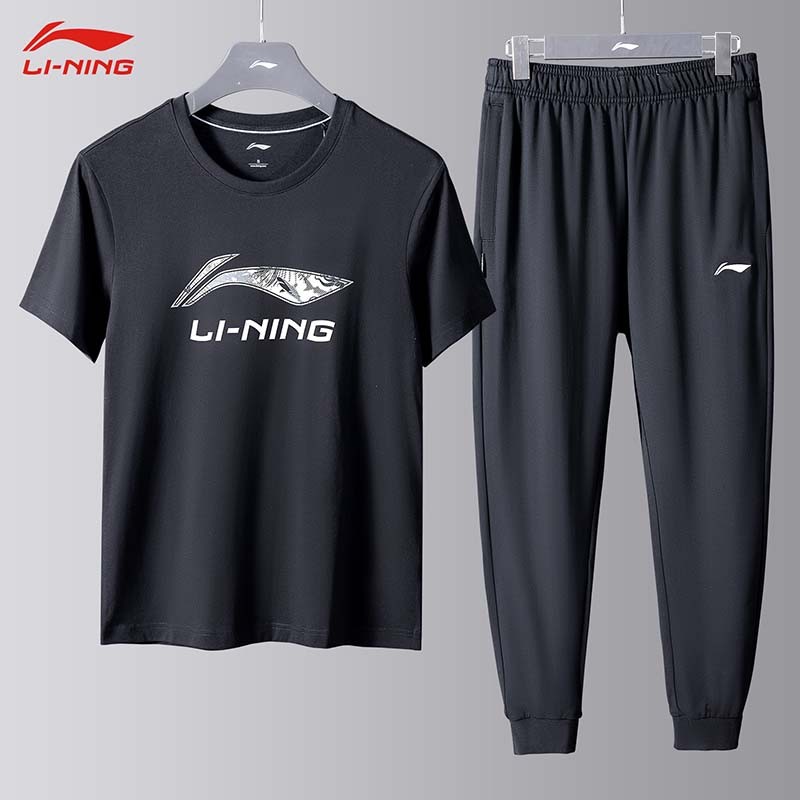 李宁运动套装男女2021夏季新品圆领短袖t恤男士卫裤棉质宽松休闲运动