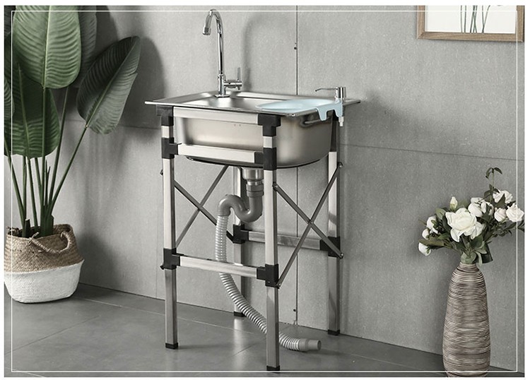 洗菜盆洗碗槽带落地支架简易水池水盆水池家用架子4236全钢下水基础
