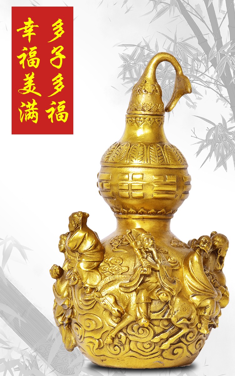 凯风水八仙铜葫芦摆件纯铜黄铜开盖葫芦八仙过海工艺品中大号八仙葫芦