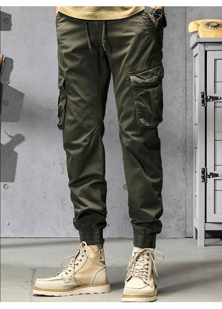 jeep吉普工装裤男士春夏季户外休闲棉质水洗多口袋收口束脚休闲裤潮