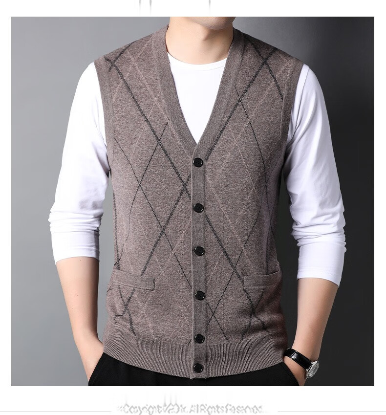 马甲冬季新款中老年v领拼色条纹商务休闲无袖背心秋冬爸爸男装保暖