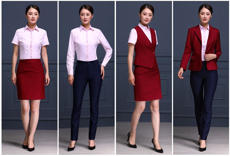 tan)兴业银行行服衬衫短袖工装制服套装女红色西服马甲银行正装工作服