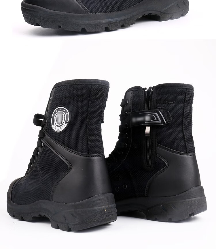 狂七保安鞋子高腰保安鞋特训鞋超轻黑色透气高帮战训靴高帮执勤春秋布