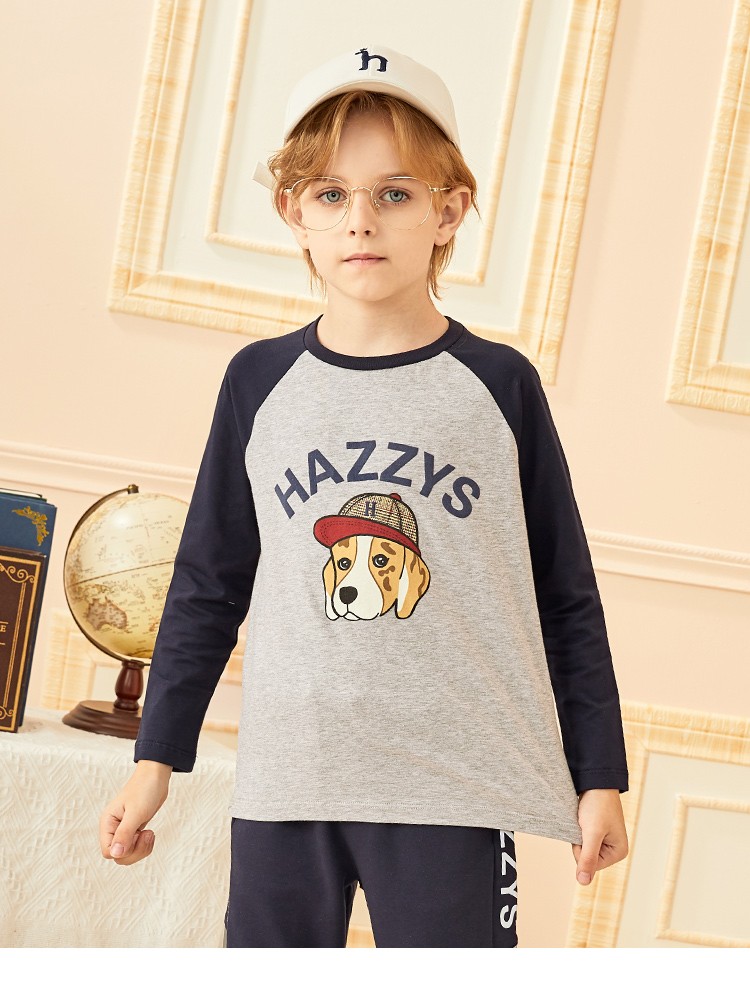 哈吉斯hazzys童装儿童t恤男童长袖上衣秋新品中大童长袖圆领衫休闲