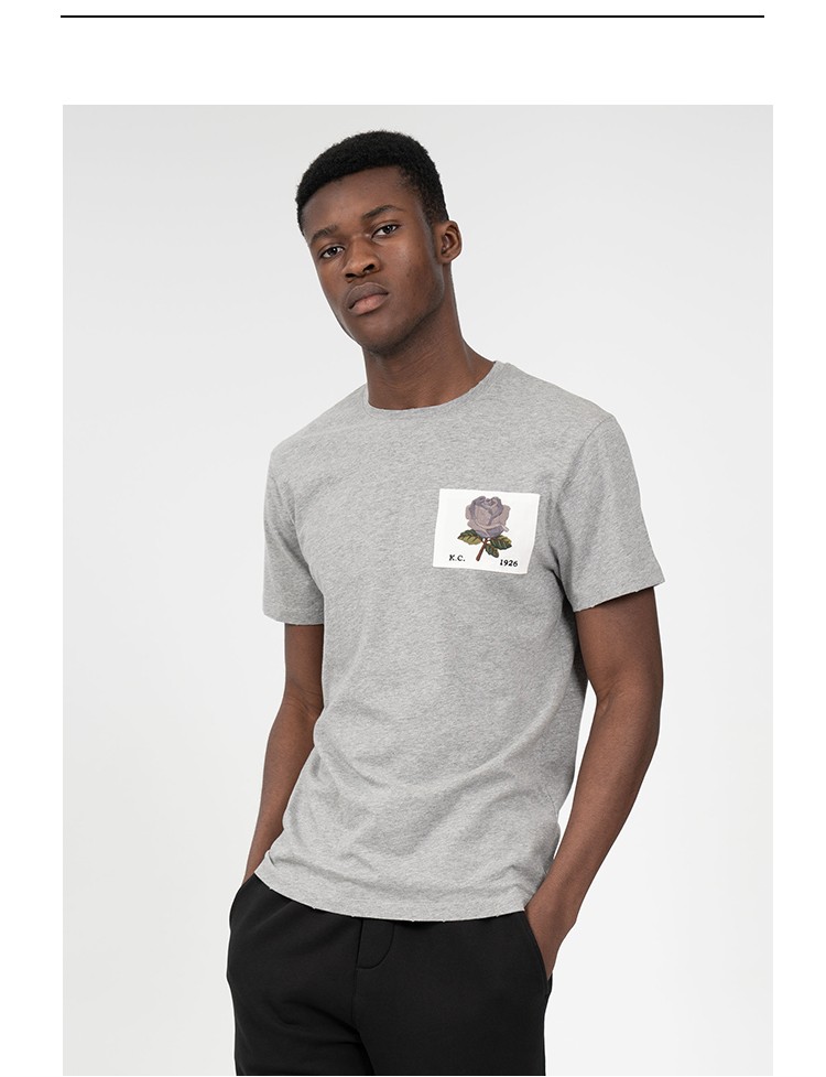 kentcurwen肯迪文男女同款玫瑰刺绣纯棉情侣短袖t恤k4300639i1深蓝xl