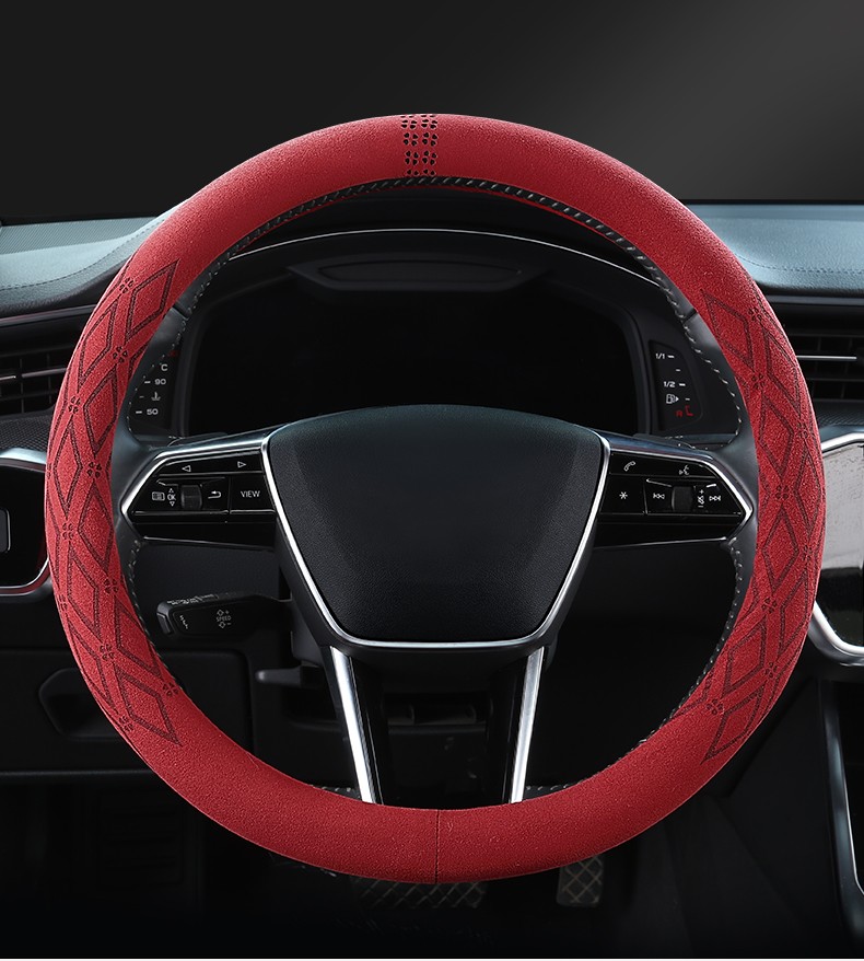 方向盘套汽车翻毛皮alcantar把套四季通用防滑吸汗透气夏天免缝全翻