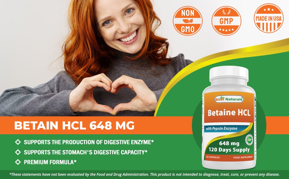 bestnaturals盐酸甜菜碱胶囊片120粒美国进口甜菜碱盐酸胃蛋白6瓶特惠