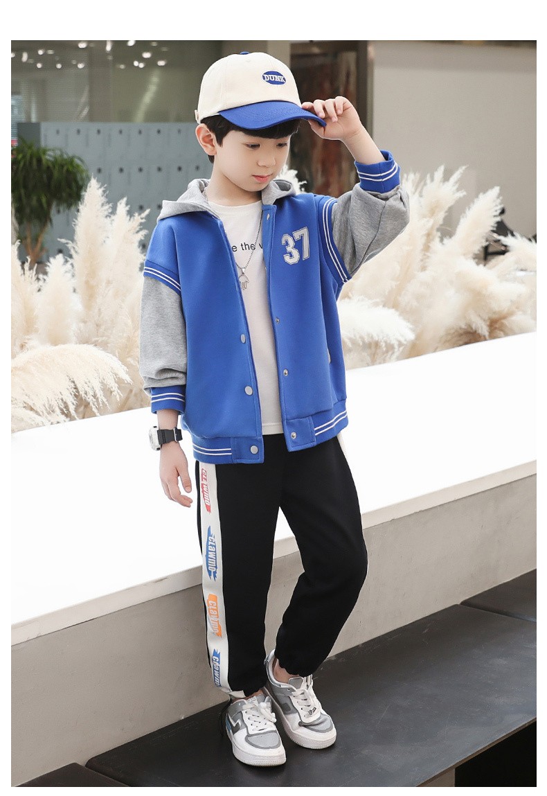 新款韩版儿童秋款连帽夹克上衣男孩中大童帅气休闲学生运动装3-14岁