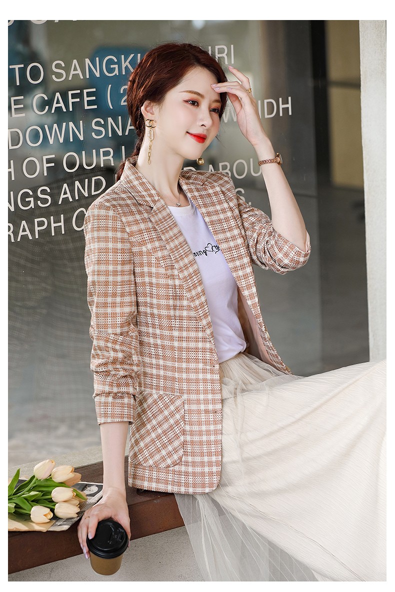 格子小西装女时尚洋气职业女装西服外套修身通勤工装气质上衣百搭工装