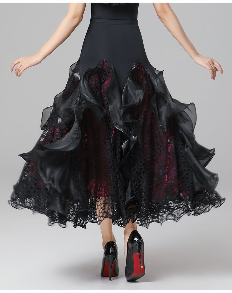 丹宝罗doubl丹宝罗国标舞高档半身大摆裙荷叶边华尔兹摩登舞交际长裙