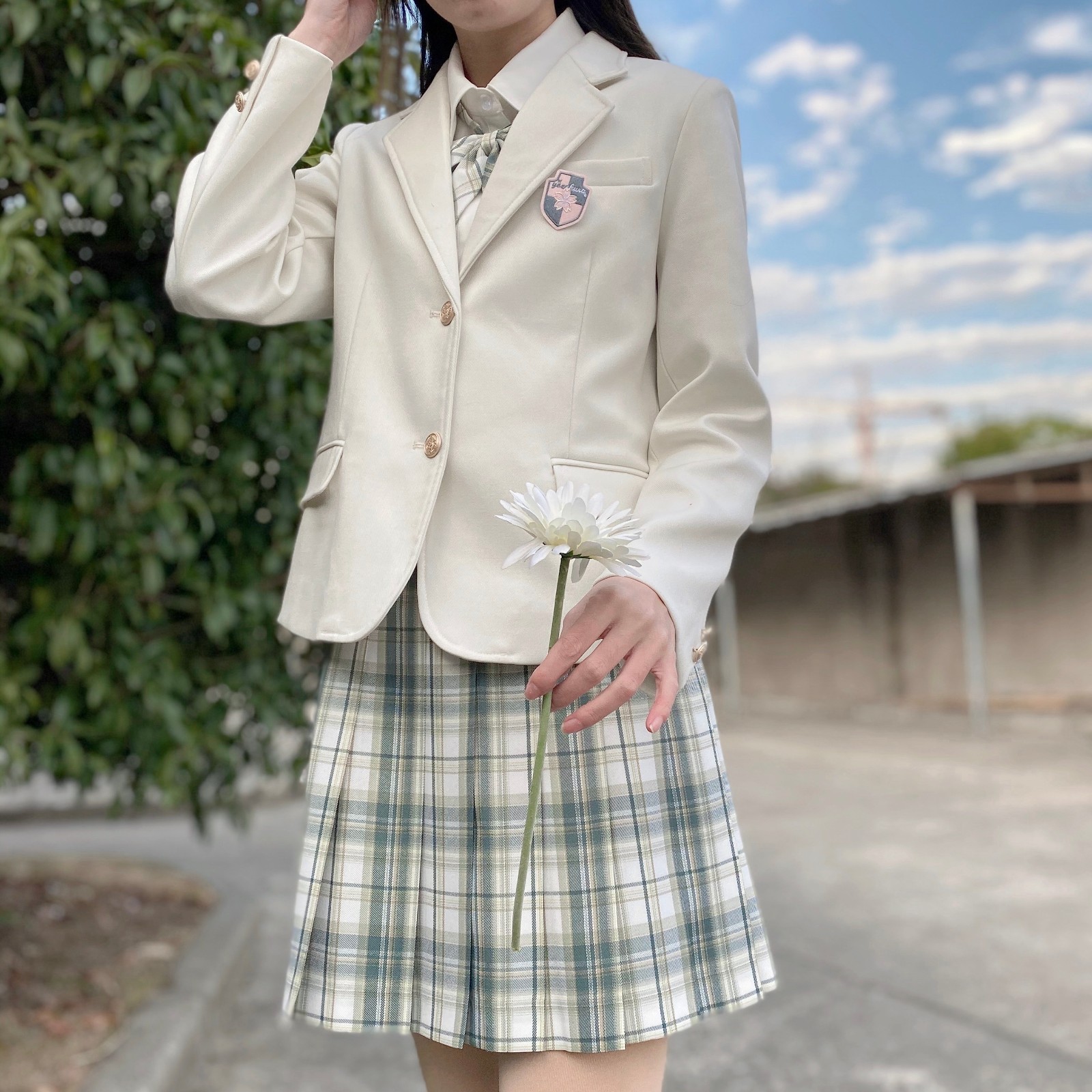 [猫耳酱jk]新款兔吉舍青箬格裙学院风半身裙百褶裙女 青箬格裙 短袖